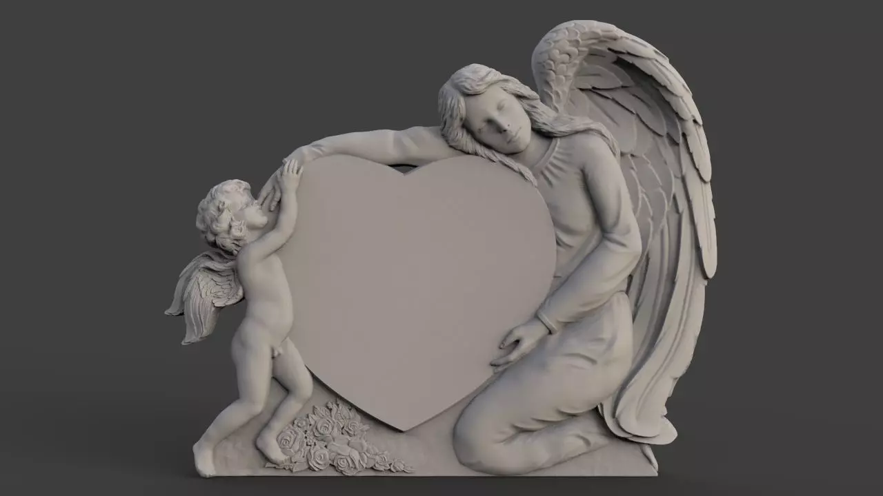 Mother and son tombstone 3D print model_0