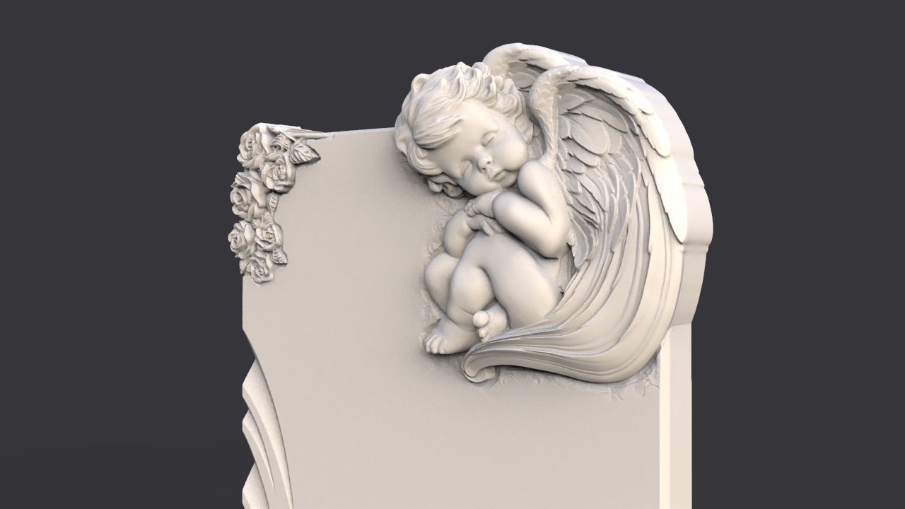 Baby angel tombstone 3D print model_5