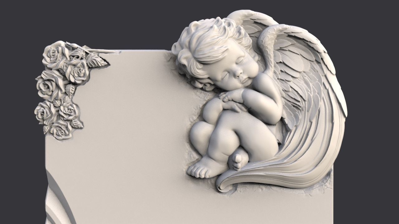 Baby angel tombstone 3D print model_6