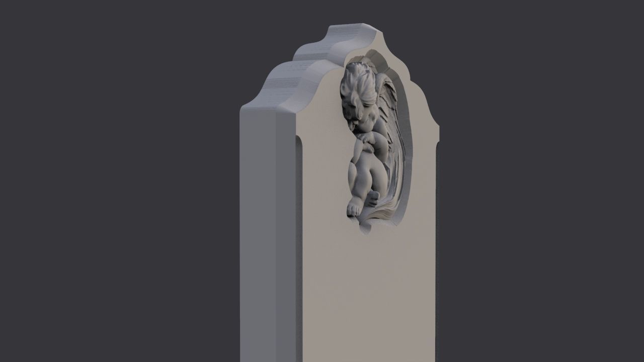 Baby angel tombstone 3D print model_3