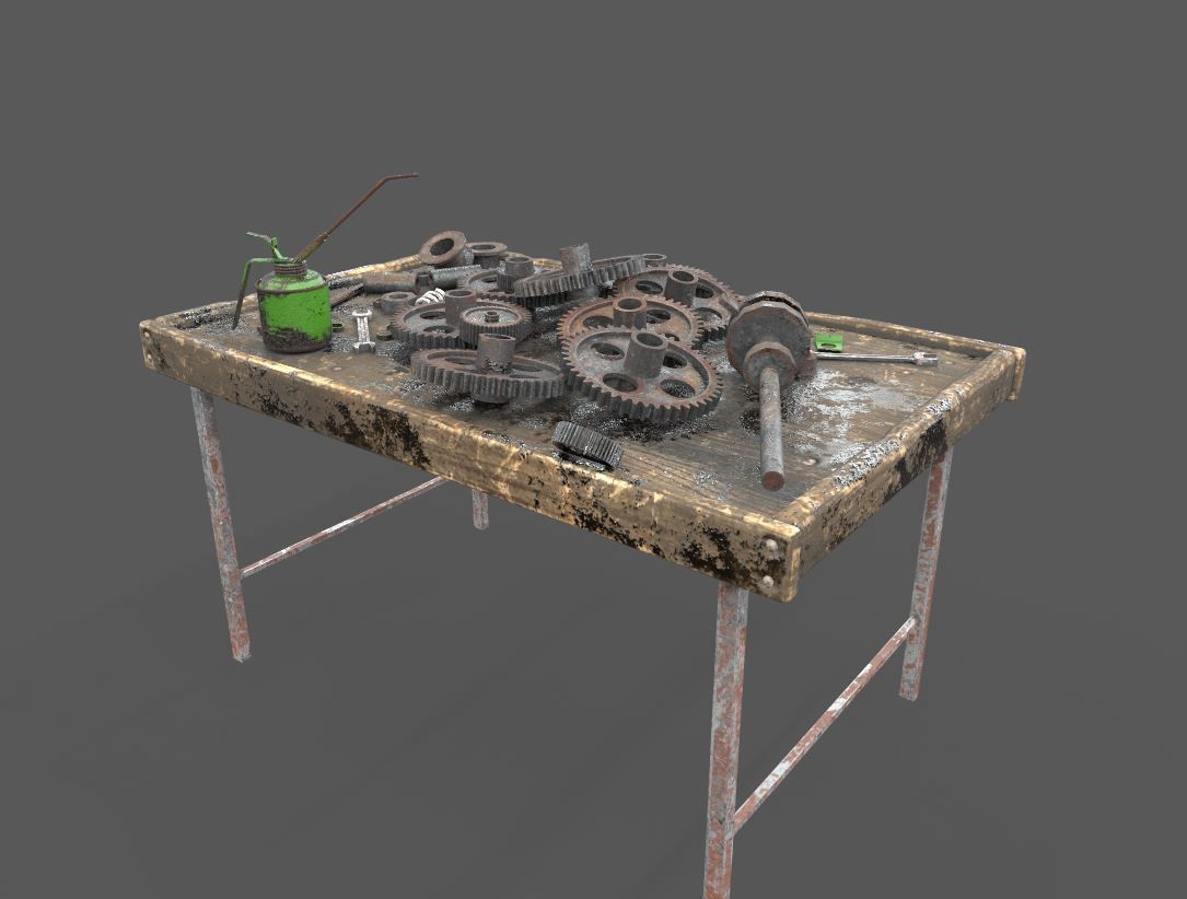 Old Workbench With Gears 3D model_12