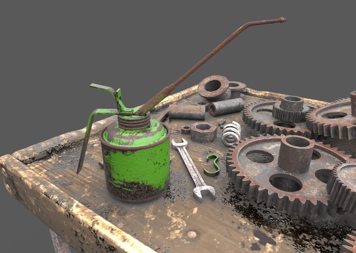Old Workbench With Gears 3D model_7