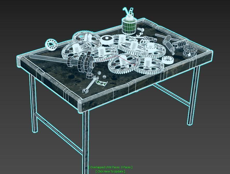 Old Workbench With Gears 3D model_17