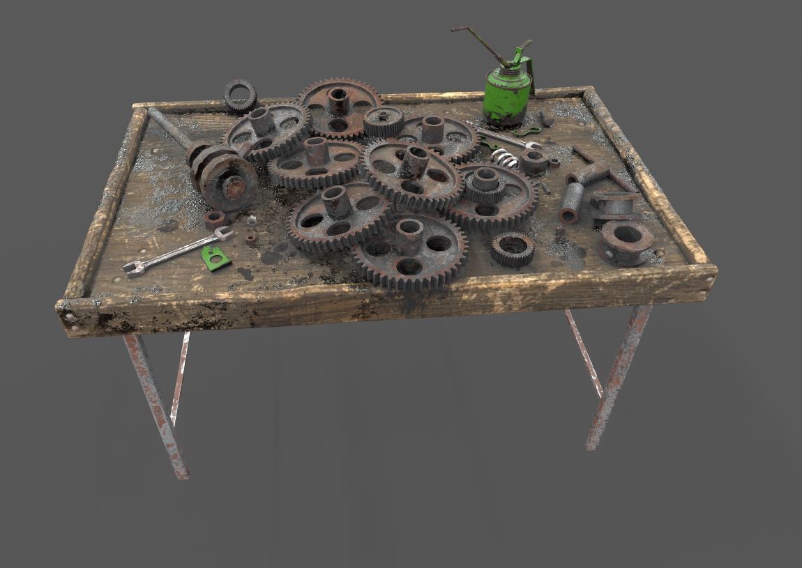 Old Workbench With Gears 3D model_10