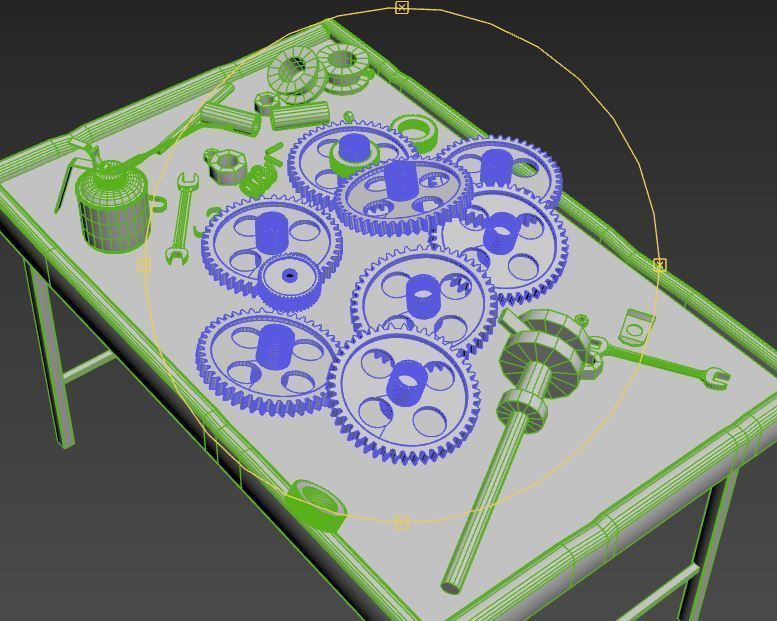 Old Workbench With Gears 3D model_16