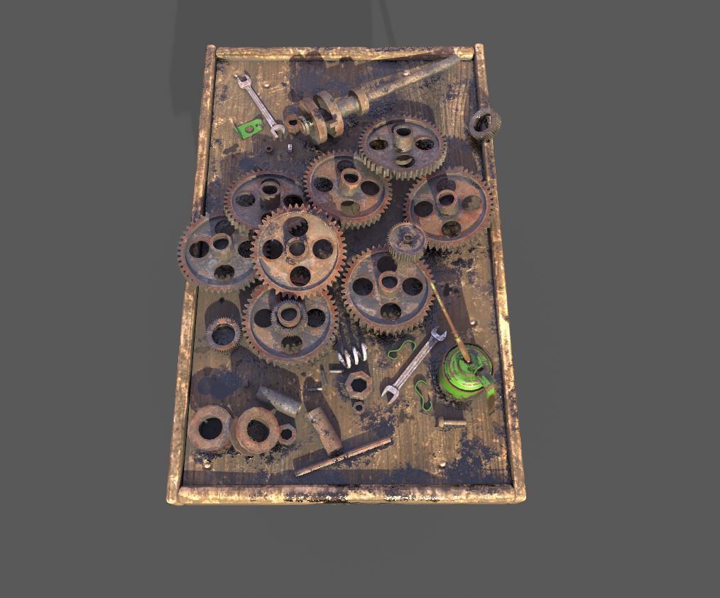 Old Workbench With Gears 3D model_13