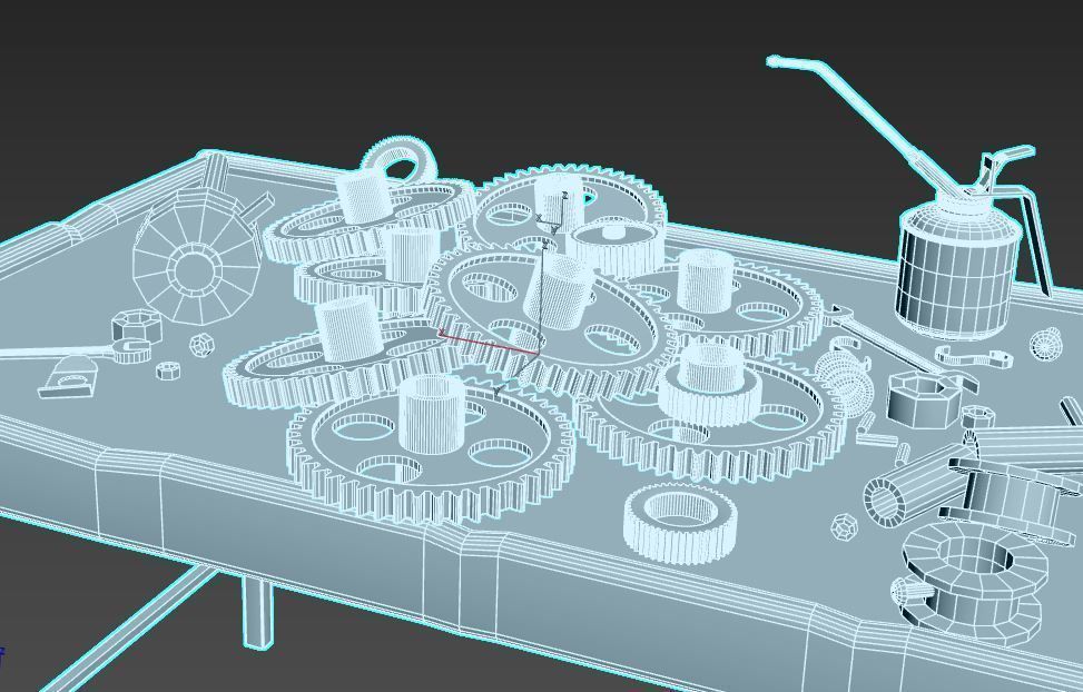 Old Workbench With Gears 3D model_15