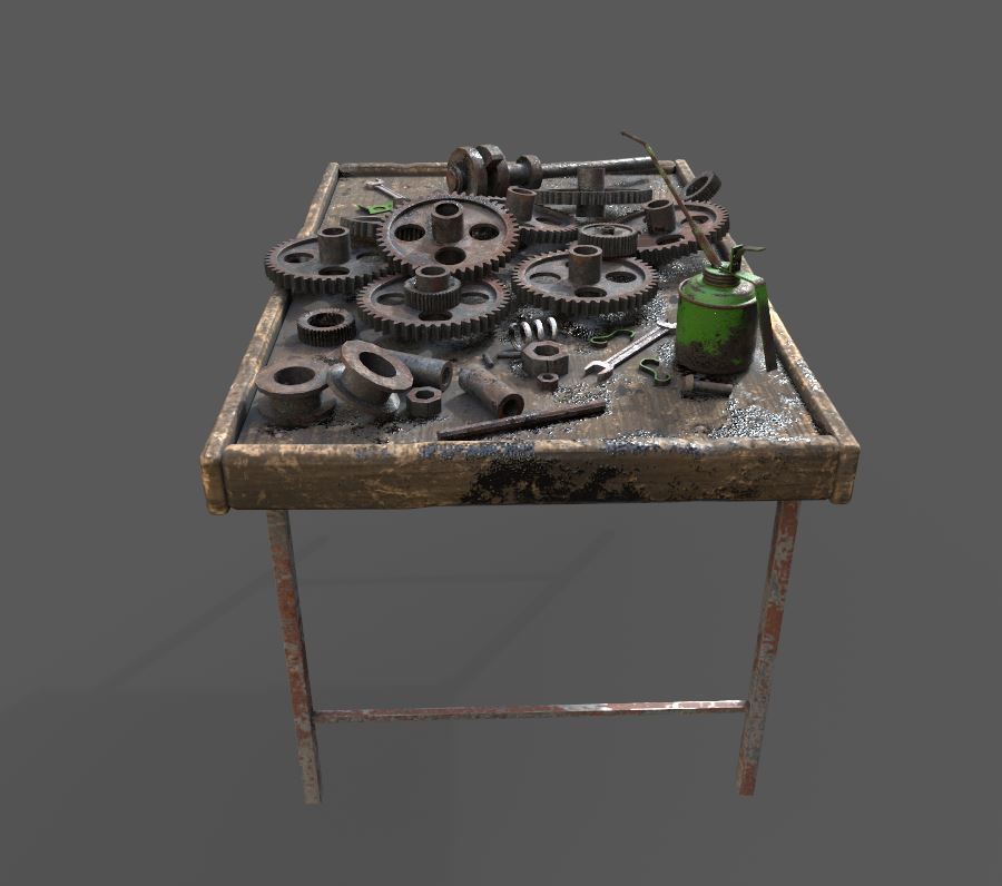 Old Workbench With Gears 3D model_8