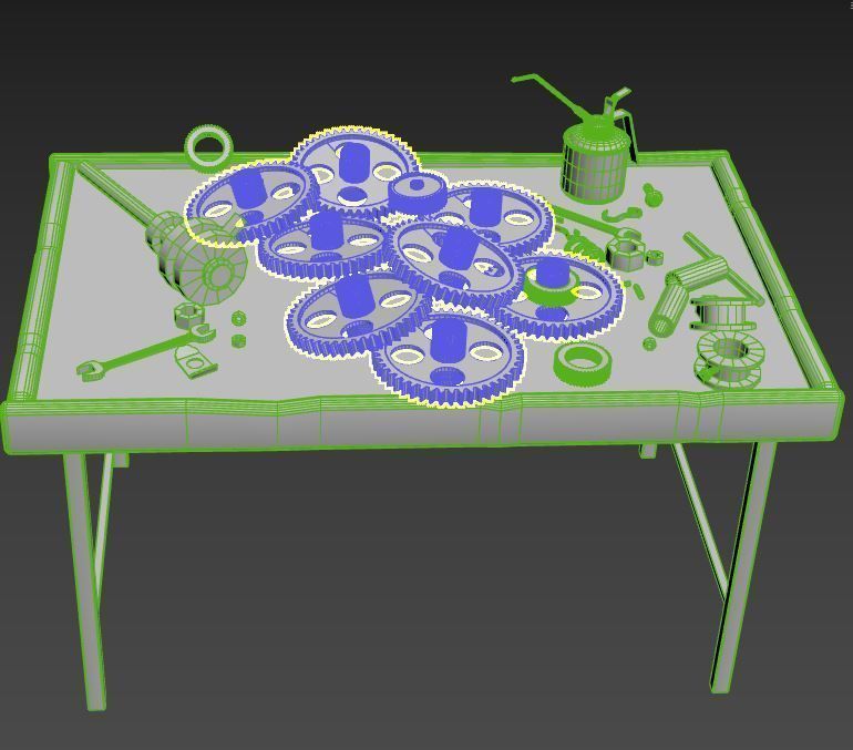 Old Workbench With Gears 3D model_14