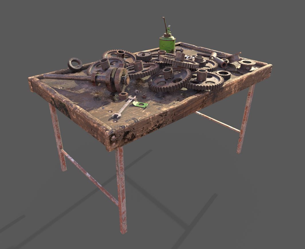 Old Workbench With Gears 3D model_9