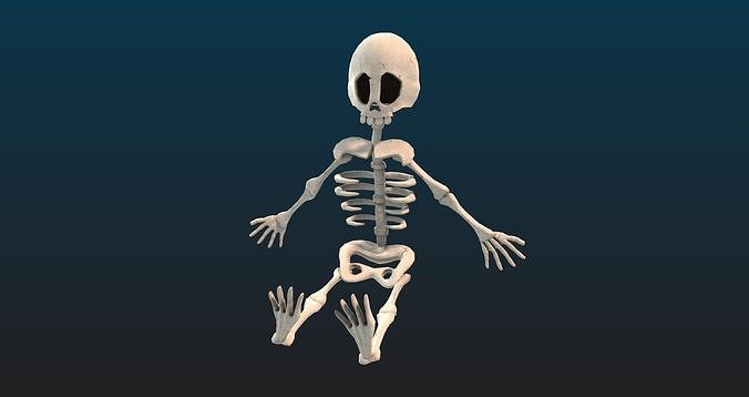 Cartoon style Skeleton for games Low-poly 3D model