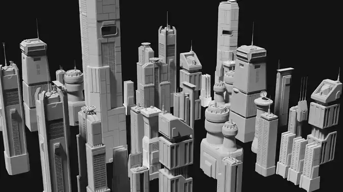 Sci-Fi building dressing kitbash PACK 13 Futuristic Skyscrapers Low-poly 3D model