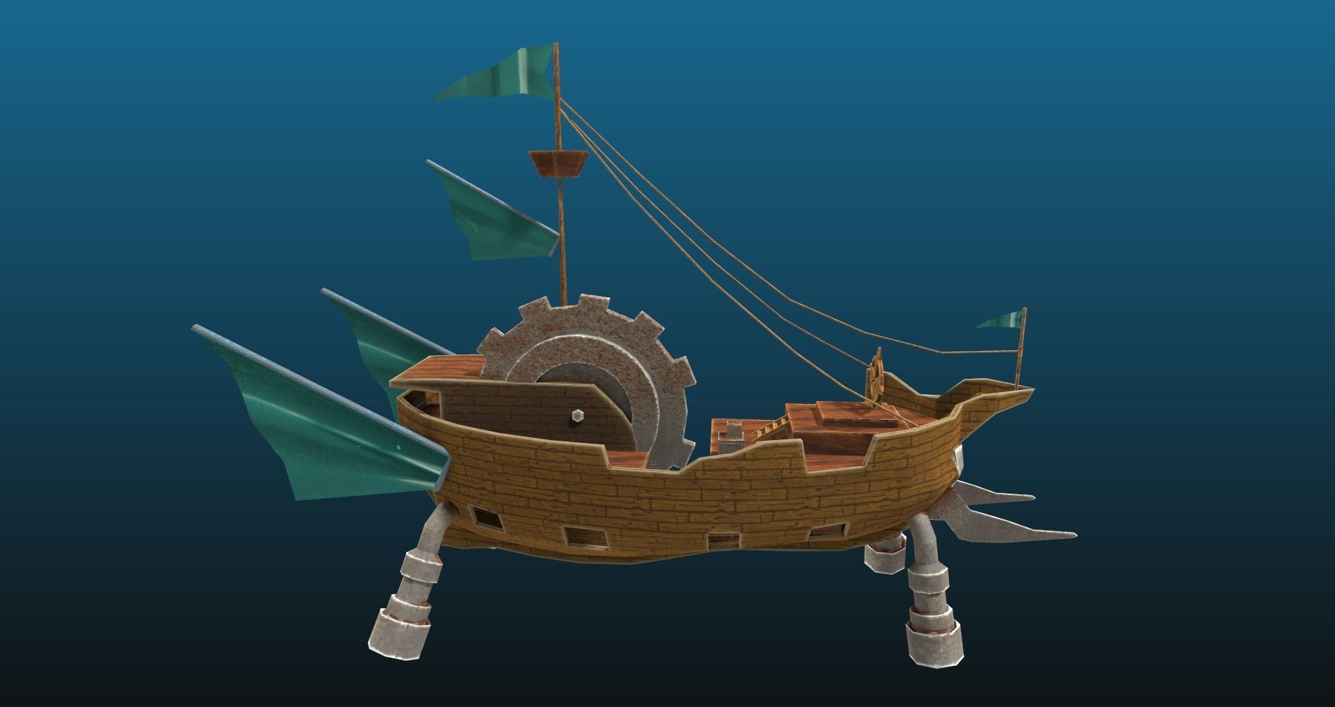 Fantasy pirate ship fighting arena for games Low-poly 3D model_3