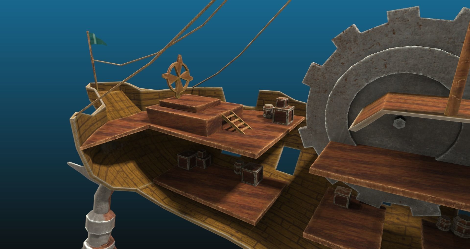 Fantasy pirate ship fighting arena for games Low-poly 3D model_1