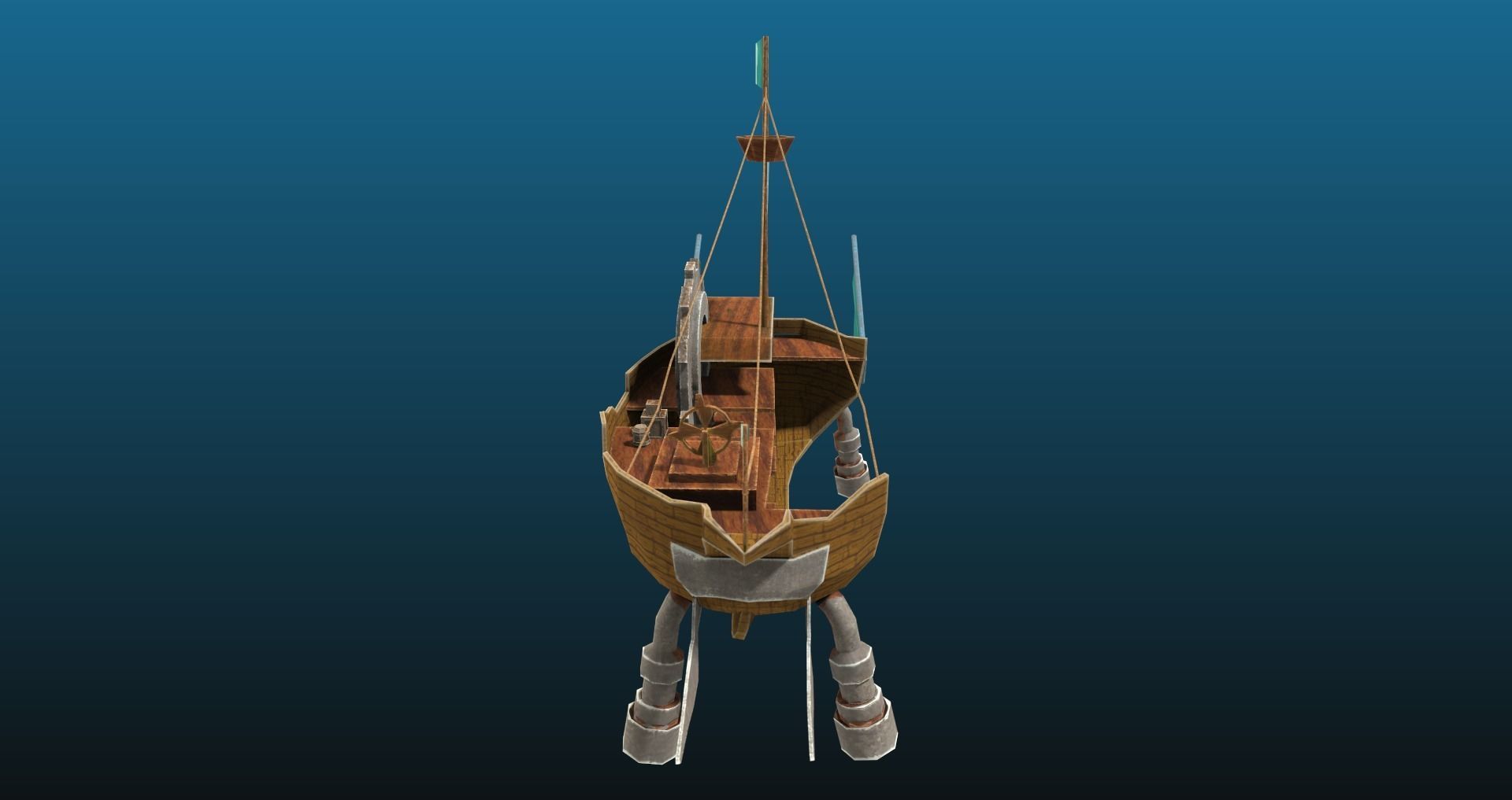 Fantasy pirate ship fighting arena for games Low-poly 3D model_4