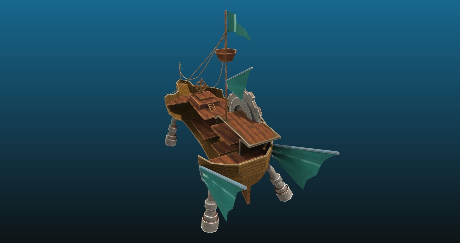 Fantasy pirate ship fighting arena for games Low-poly 3D model_2
