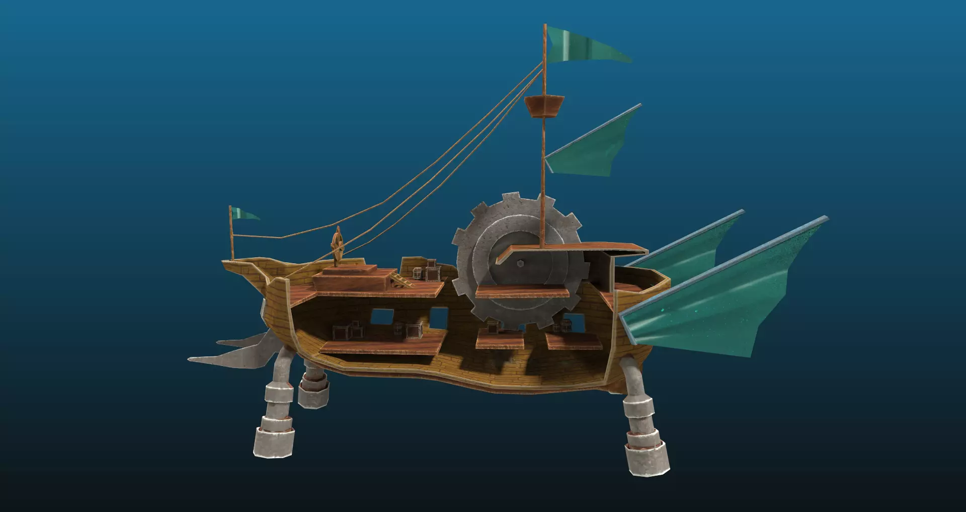 Fantasy pirate ship fighting arena for games Low-poly 3D model_0
