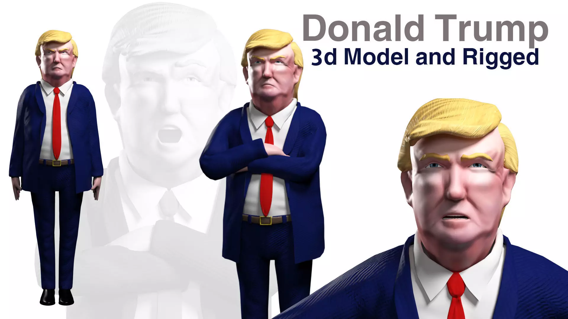 Cartoon Donald Trump 3d model rigged Low-poly 3D model