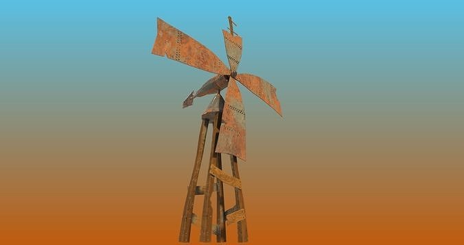 Cartoon style old Windmill Low-poly 3D model