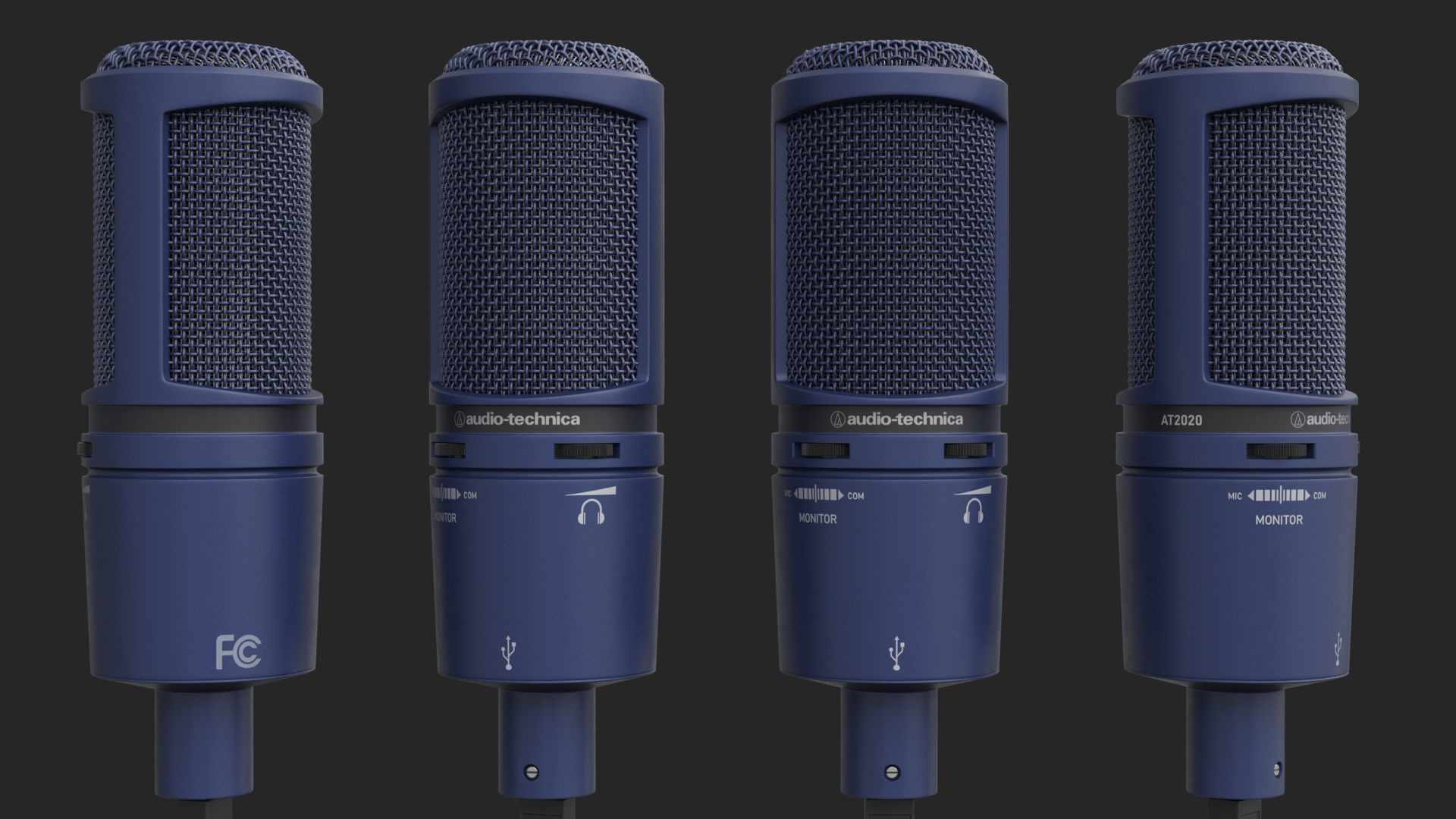 Audio-Technica AT2020 Microphone with USB port on tripod stand 3D model_5