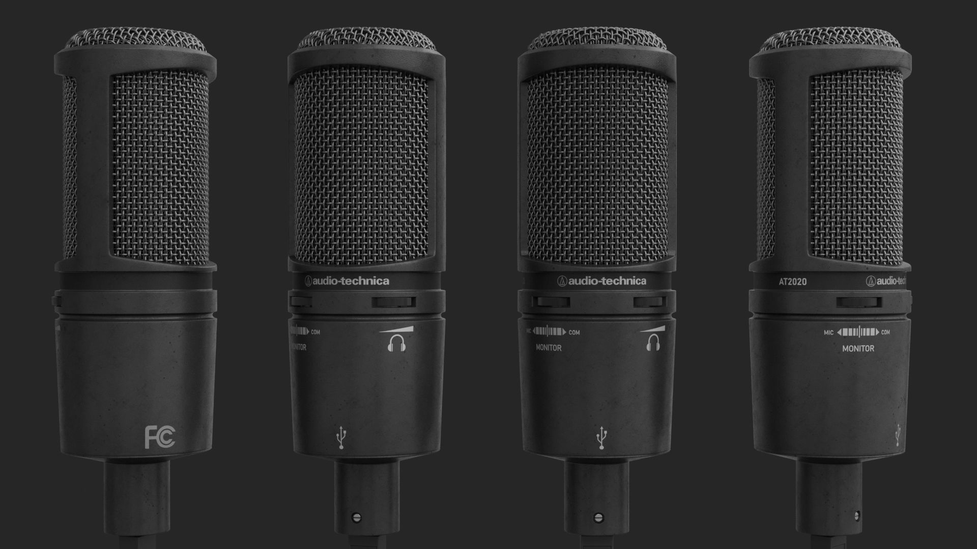 Audio-Technica AT2020 Microphone with USB port on tripod stand 3D model_3