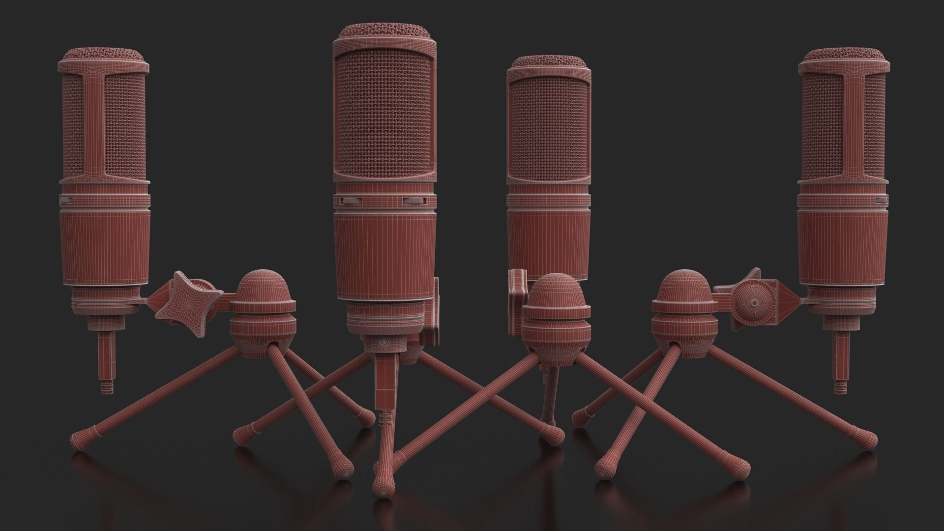 Audio-Technica AT2020 Microphone with USB port on tripod stand 3D model_12