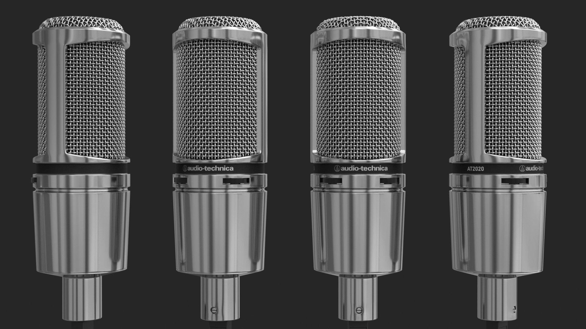 Audio-Technica AT2020 Microphone with USB port on tripod stand 3D model_6