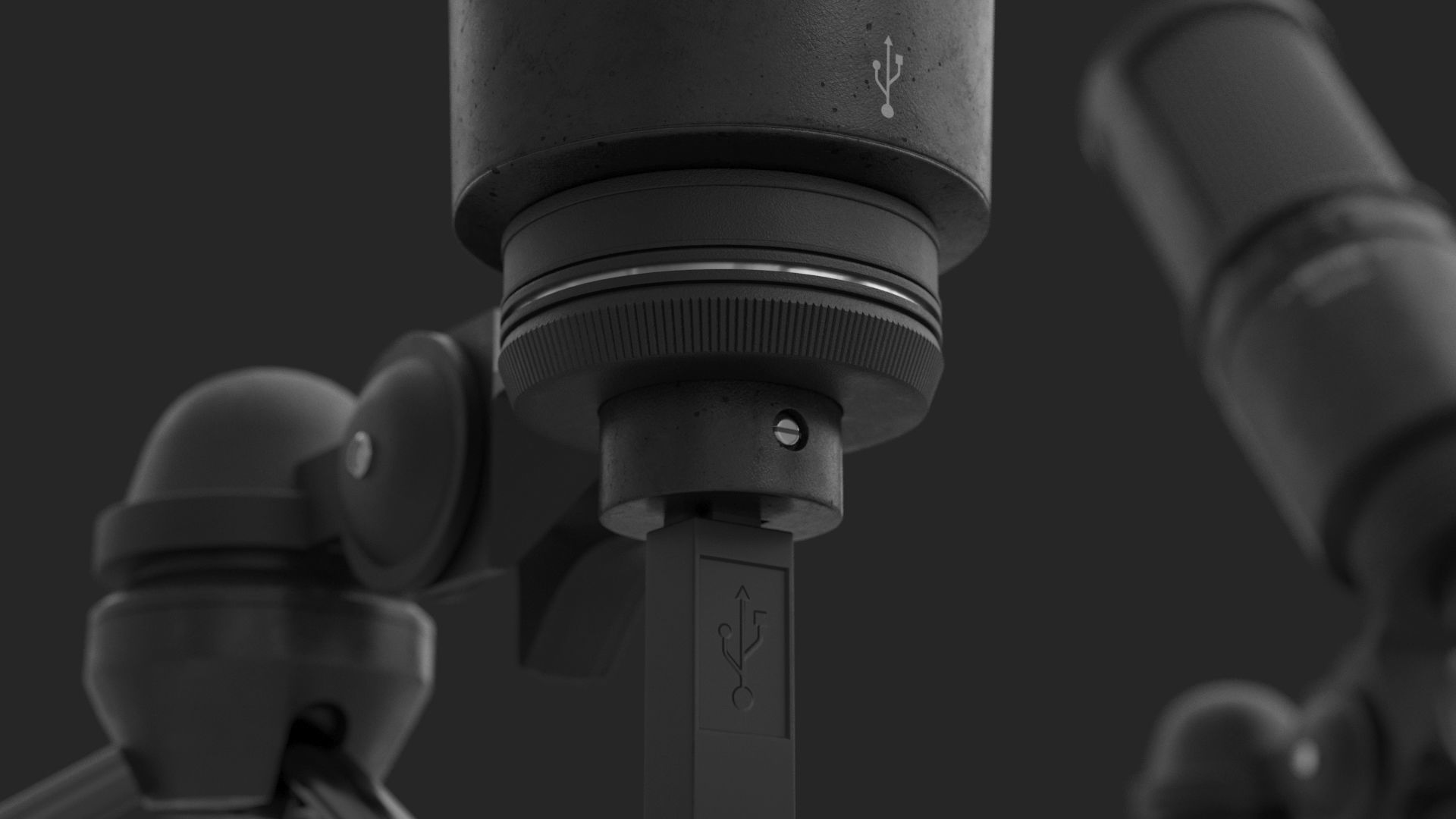 Audio-Technica AT2020 Microphone with USB port on tripod stand 3D model_10