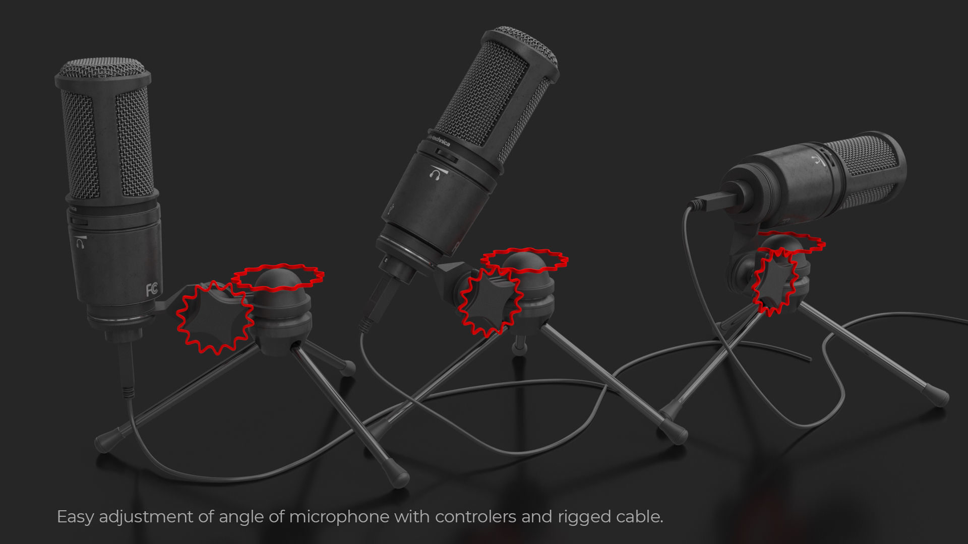 Audio-Technica AT2020 Microphone with USB port on tripod stand 3D model_7