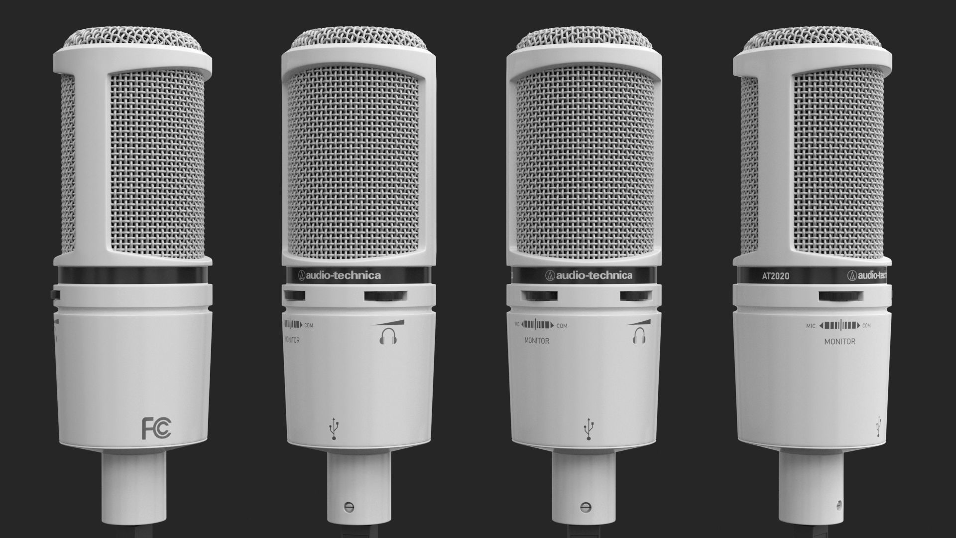 Audio-Technica AT2020 Microphone with USB port on tripod stand 3D model_4