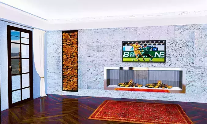 Fireplace wall in Marble