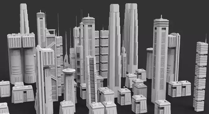 Sci-Fi building dressing kitbash PACK - 2 Low-poly 3D model