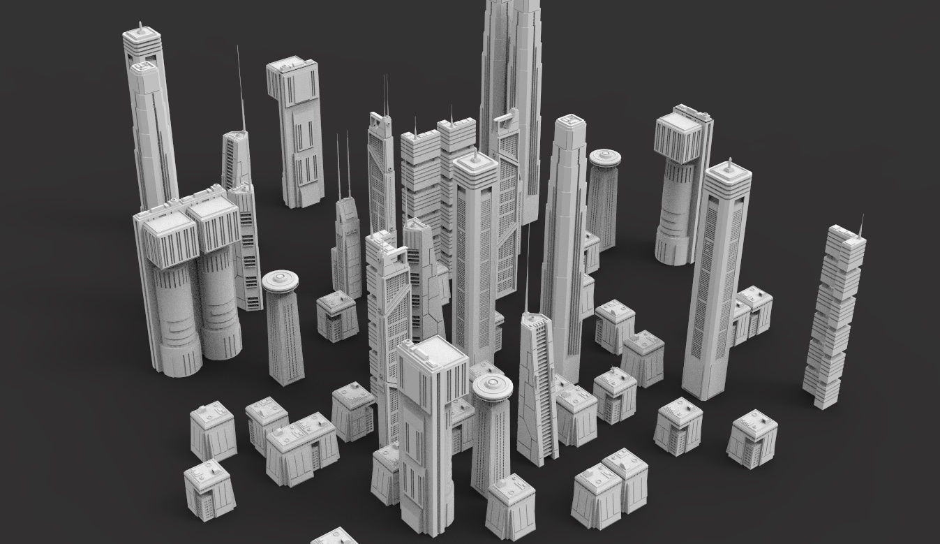 Sci-Fi building dressing kitbash PACK - 2 Low-poly 3D model_2