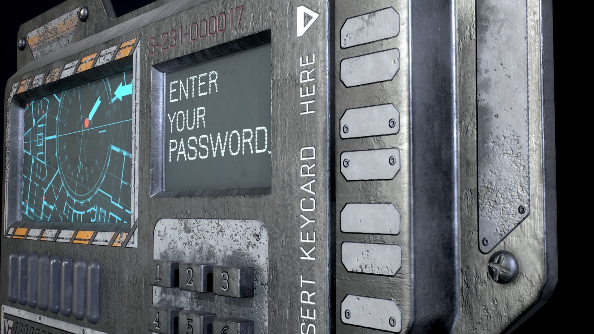Sci-Fi Door electric lock keypad or Card reader Low-poly 3D model_16