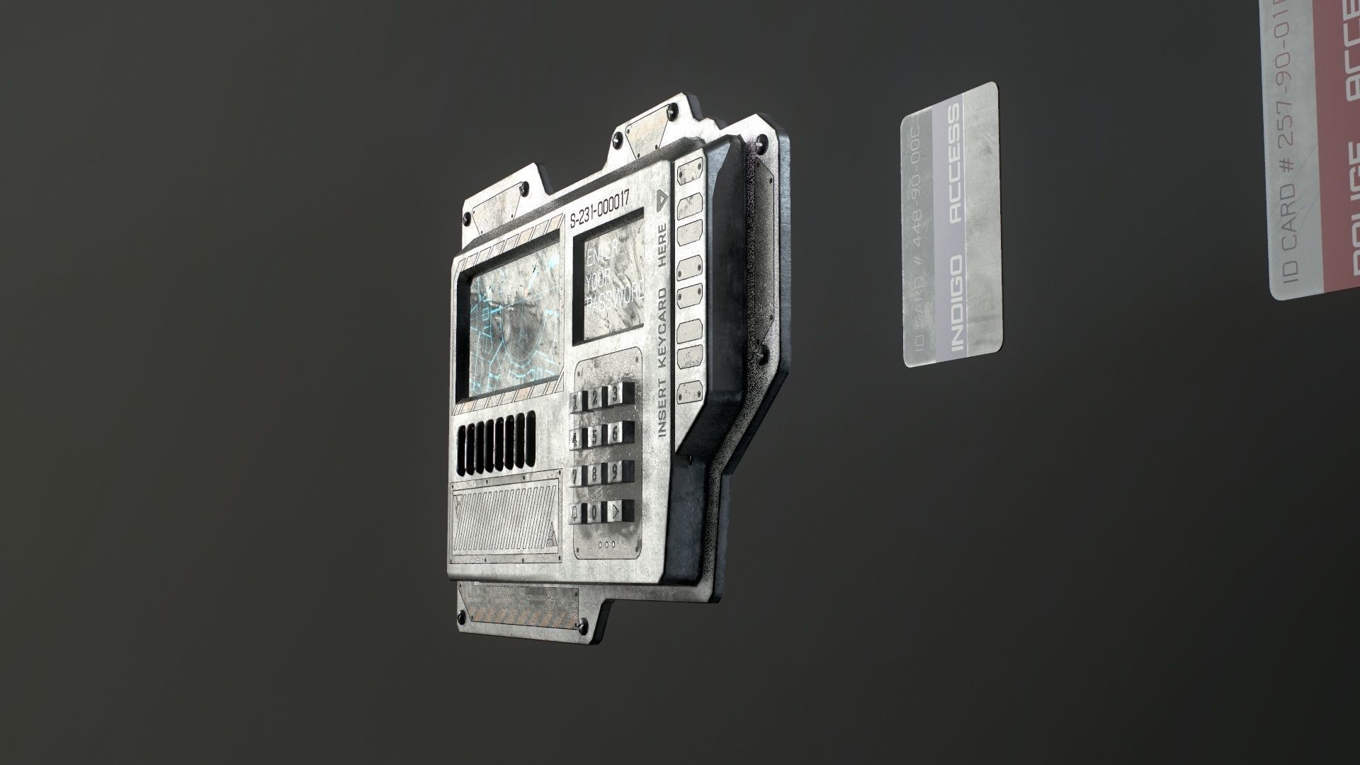 Sci-Fi Door electric lock keypad or Card reader Low-poly 3D model_34