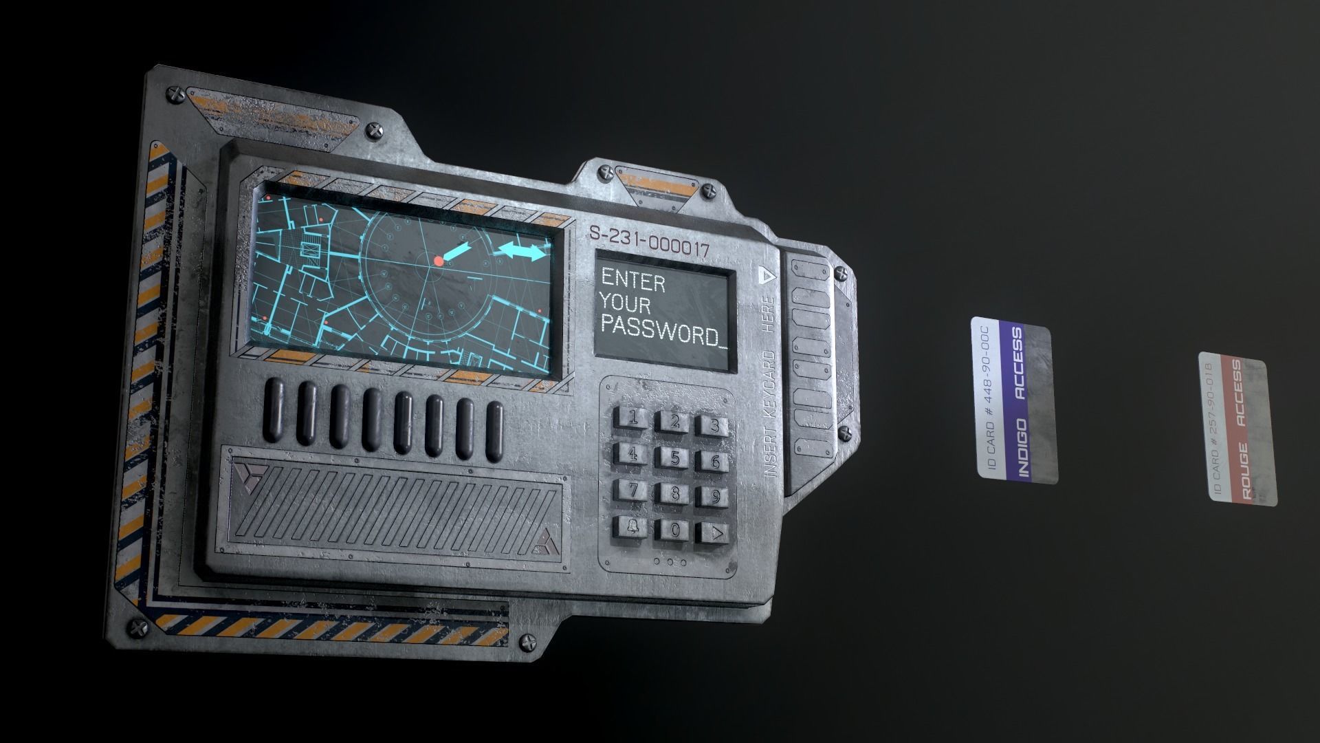 Sci-Fi Door electric lock keypad or Card reader Low-poly 3D model_12