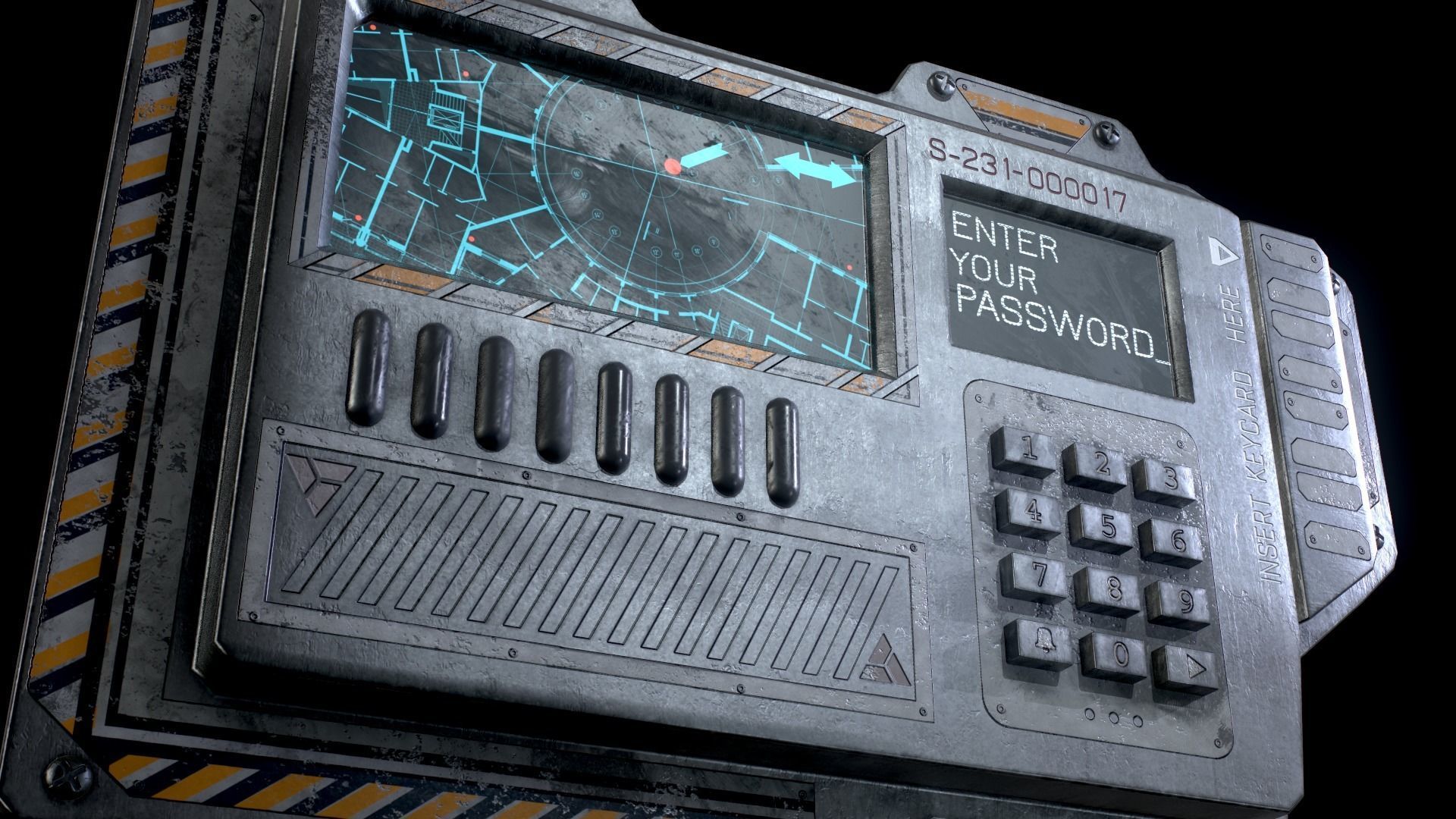 Sci-Fi Door electric lock keypad or Card reader Low-poly 3D model_29