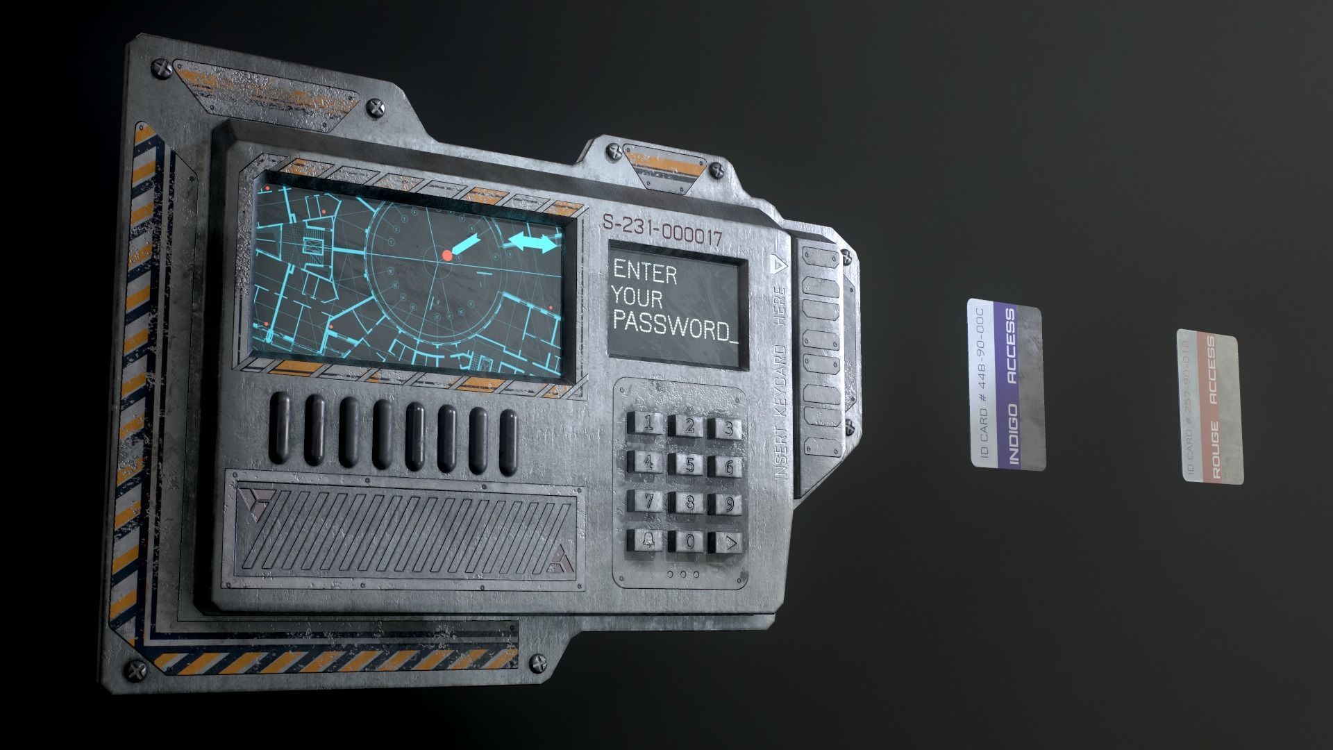 Sci-Fi Door electric lock keypad or Card reader Low-poly 3D model_2