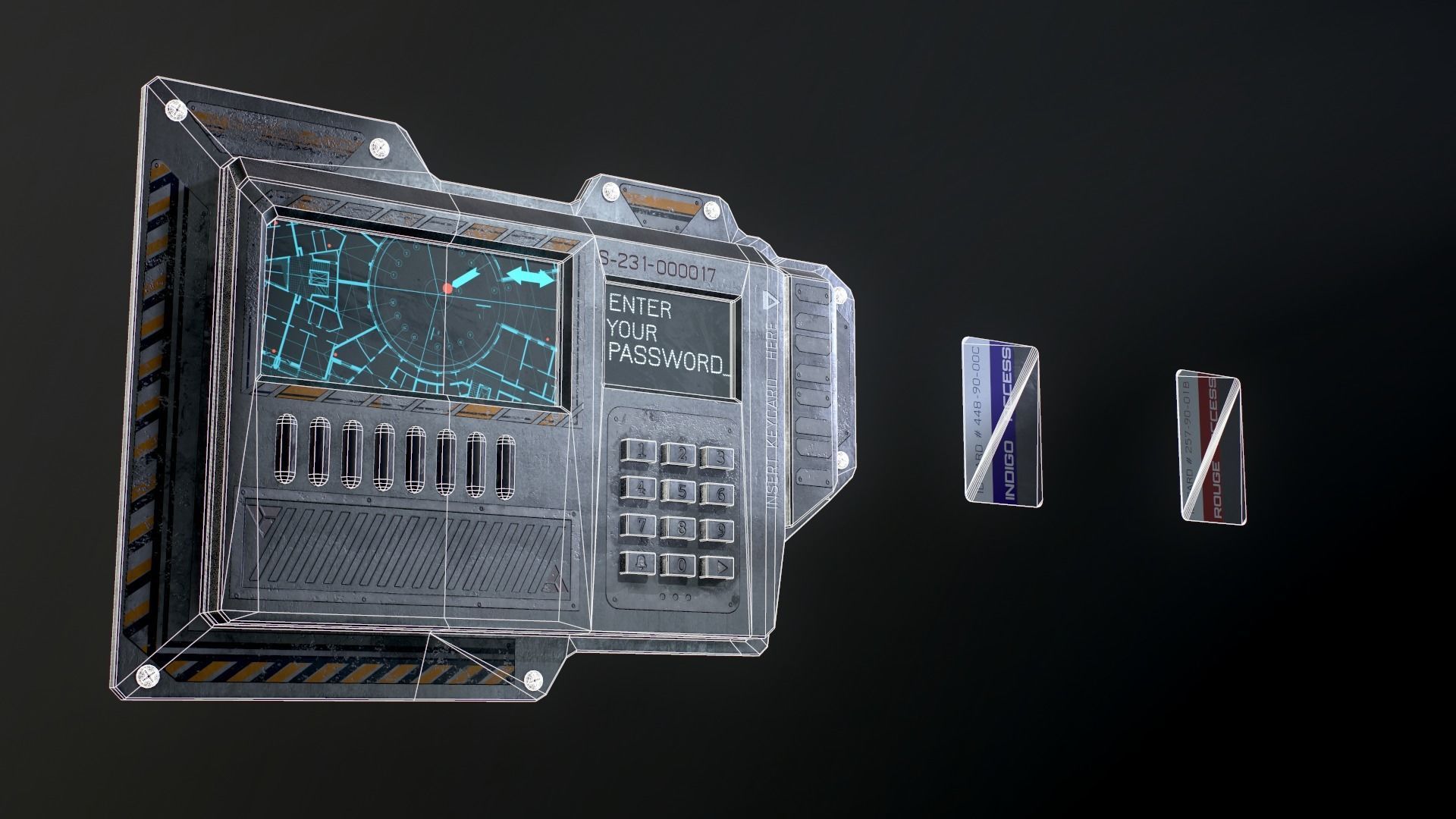 Sci-Fi Door electric lock keypad or Card reader Low-poly 3D model_13