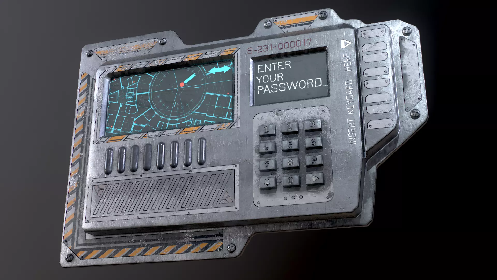 Sci-Fi Door electric lock keypad or Card reader Low-poly 3D model_0