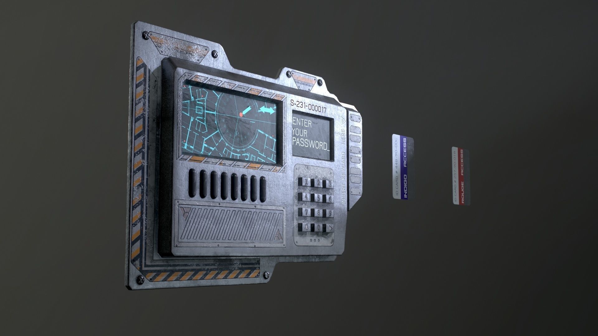Sci-Fi Door electric lock keypad or Card reader Low-poly 3D model_45