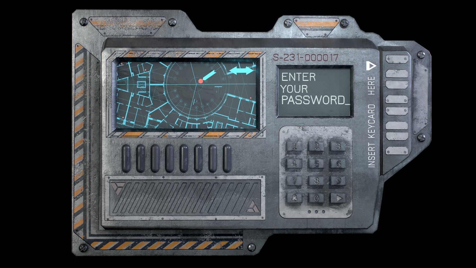 Sci-Fi Door electric lock keypad or Card reader Low-poly 3D model_15