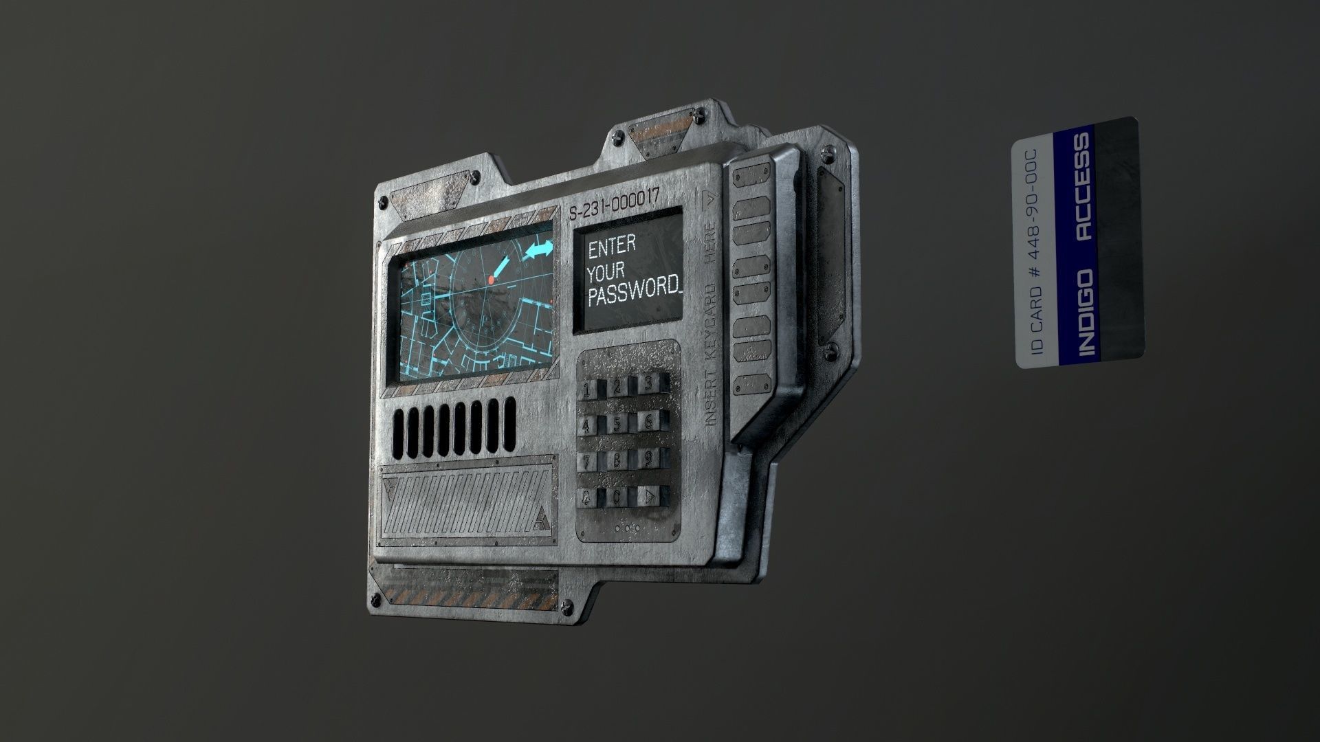 Sci-Fi Door electric lock keypad or Card reader Low-poly 3D model_51