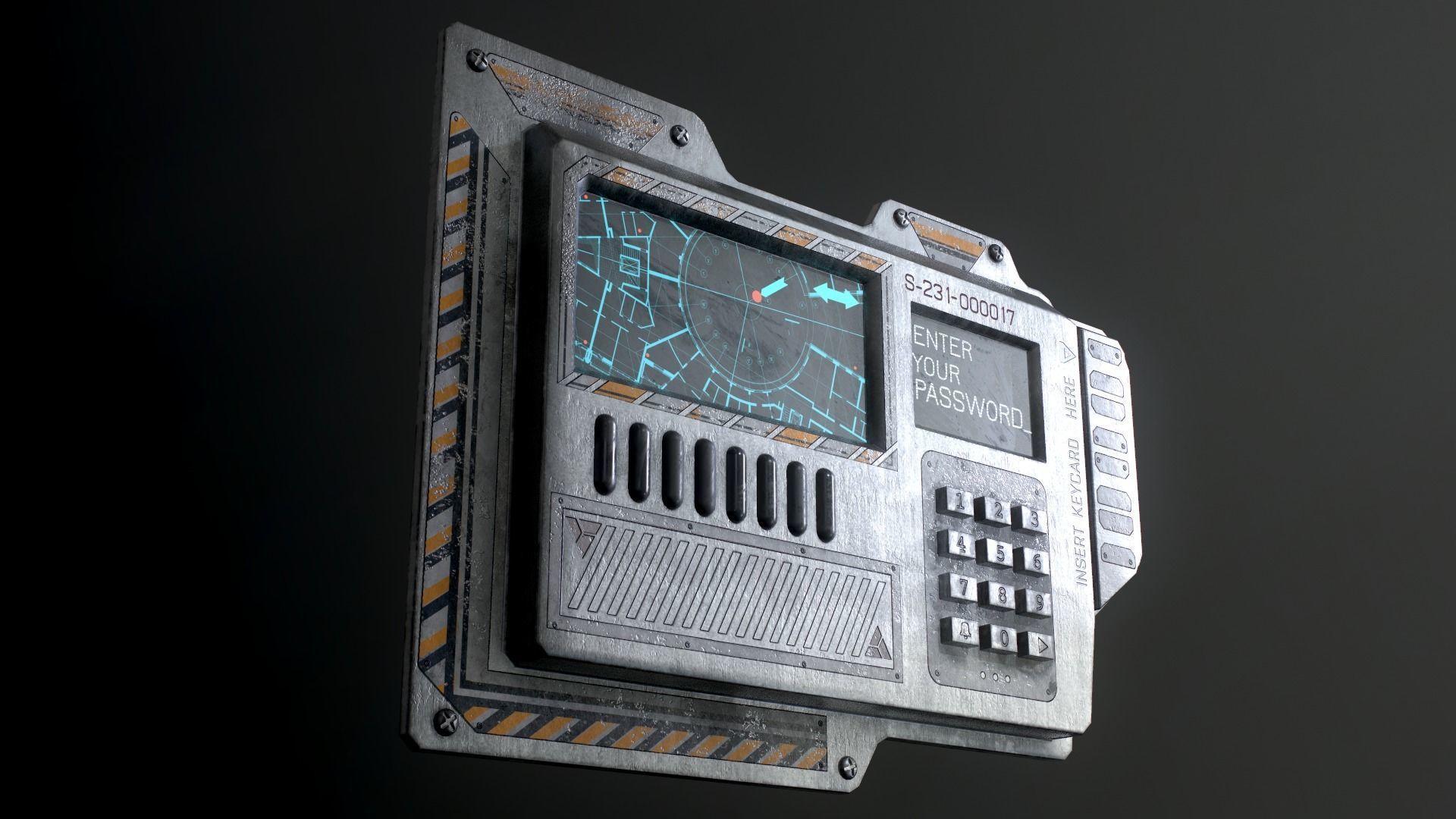 Sci-Fi Door electric lock keypad or Card reader Low-poly 3D model_26
