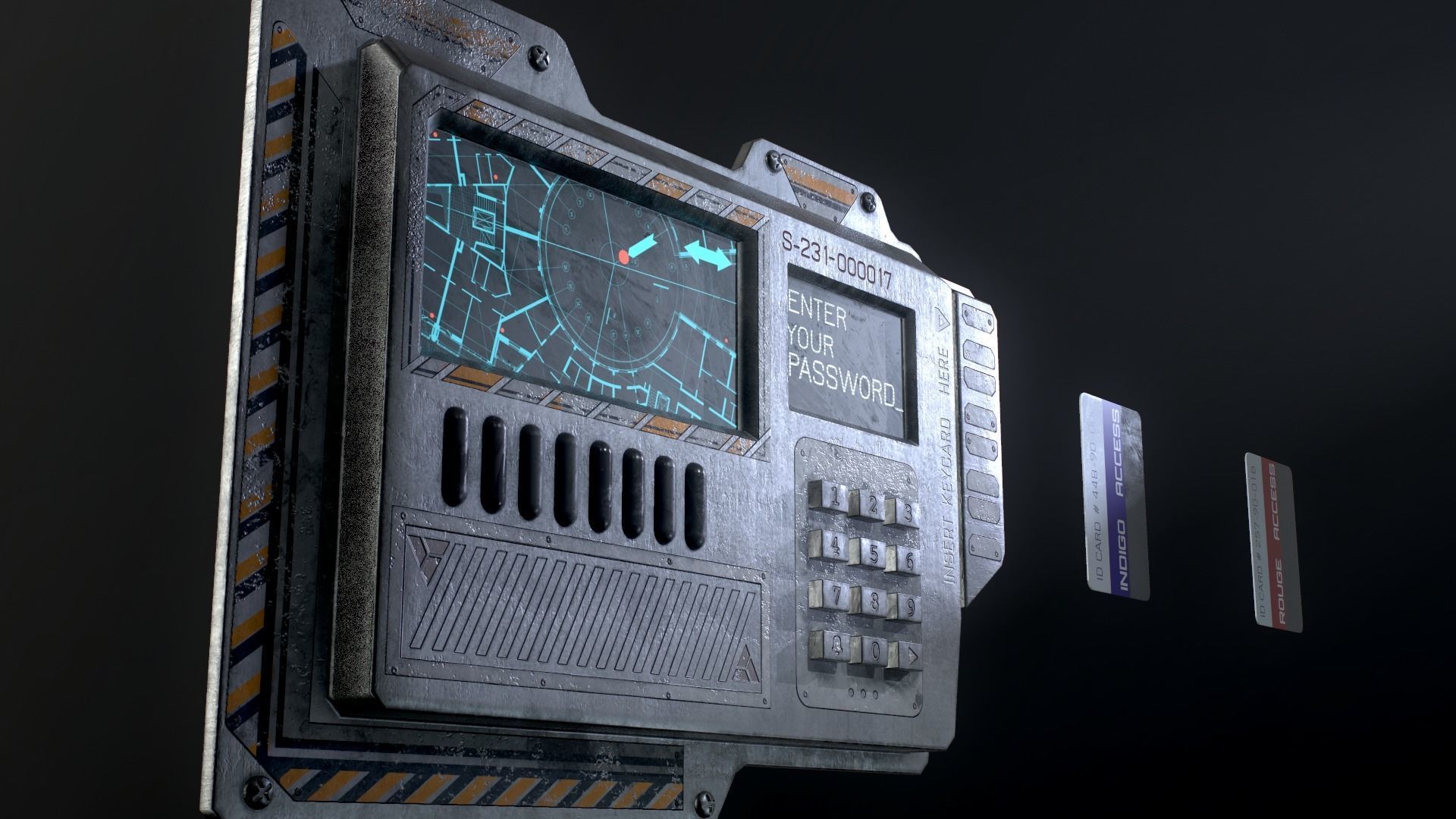 Sci-Fi Door electric lock keypad or Card reader Low-poly 3D model_17