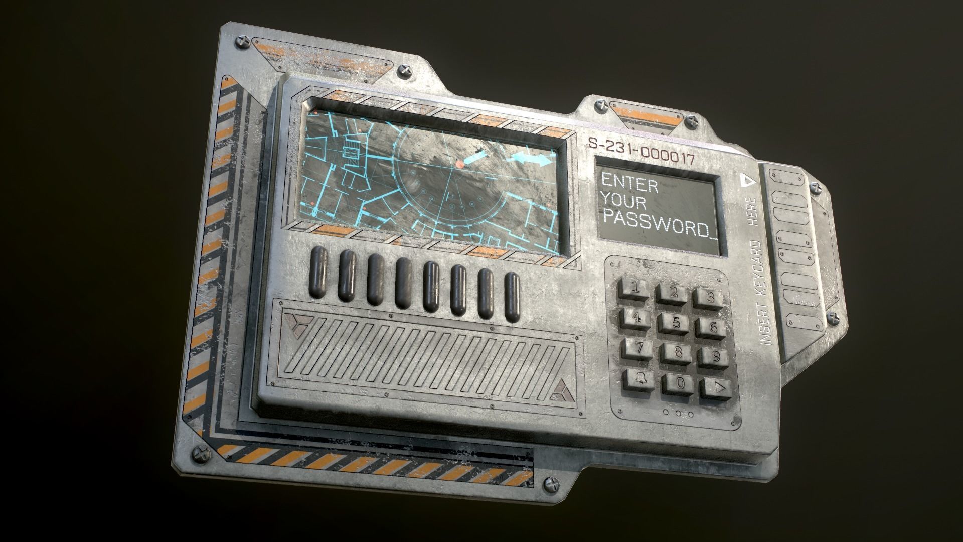 Sci-Fi Door electric lock keypad or Card reader Low-poly 3D model_28