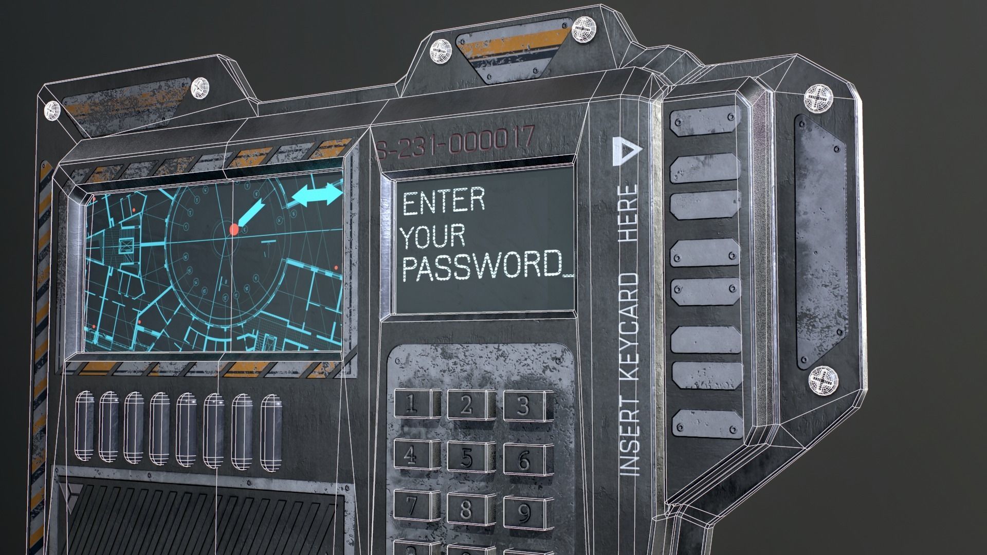 Sci-Fi Door electric lock keypad or Card reader Low-poly 3D model_30