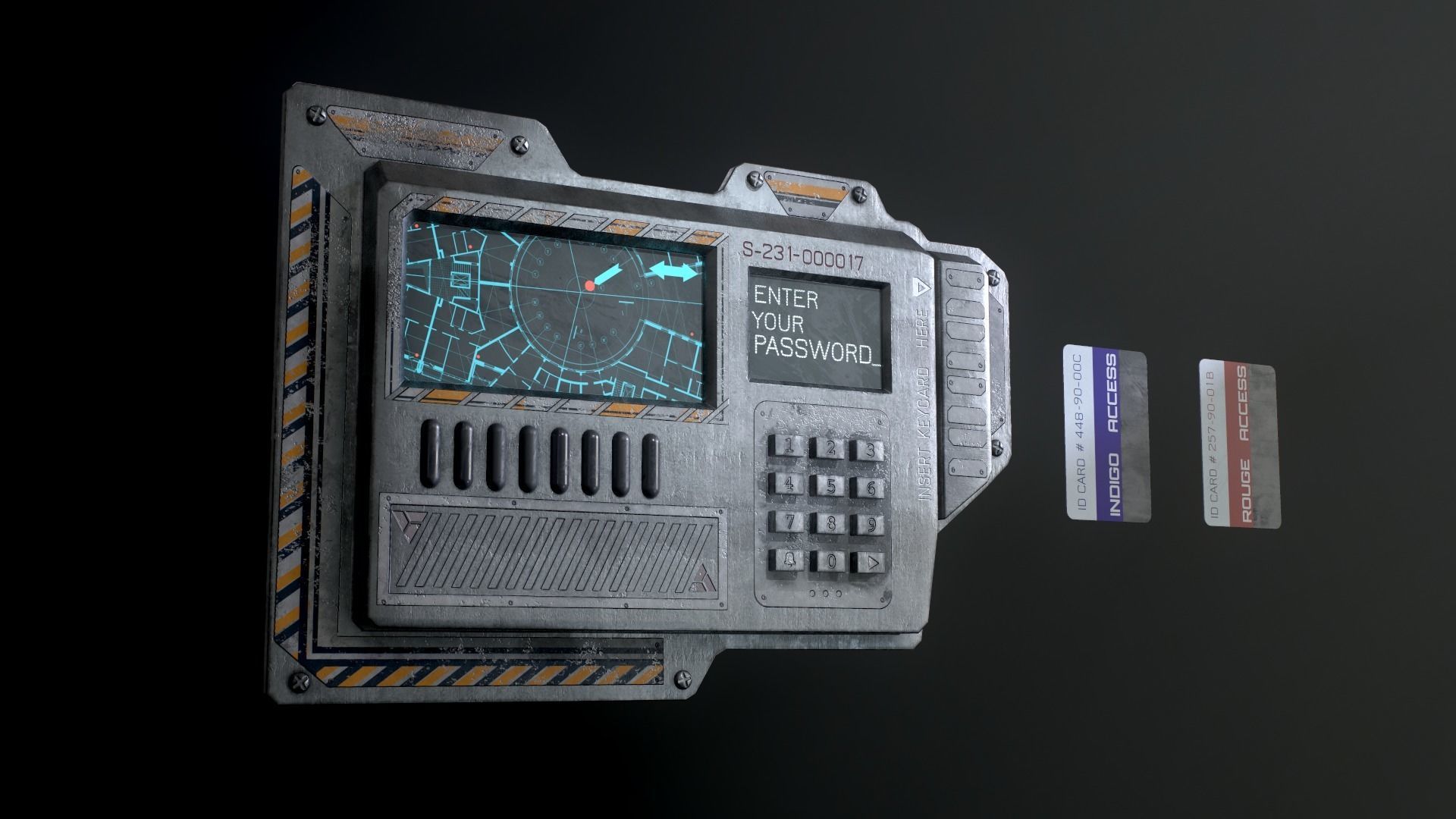 Sci-Fi Door electric lock keypad or Card reader Low-poly 3D model_14