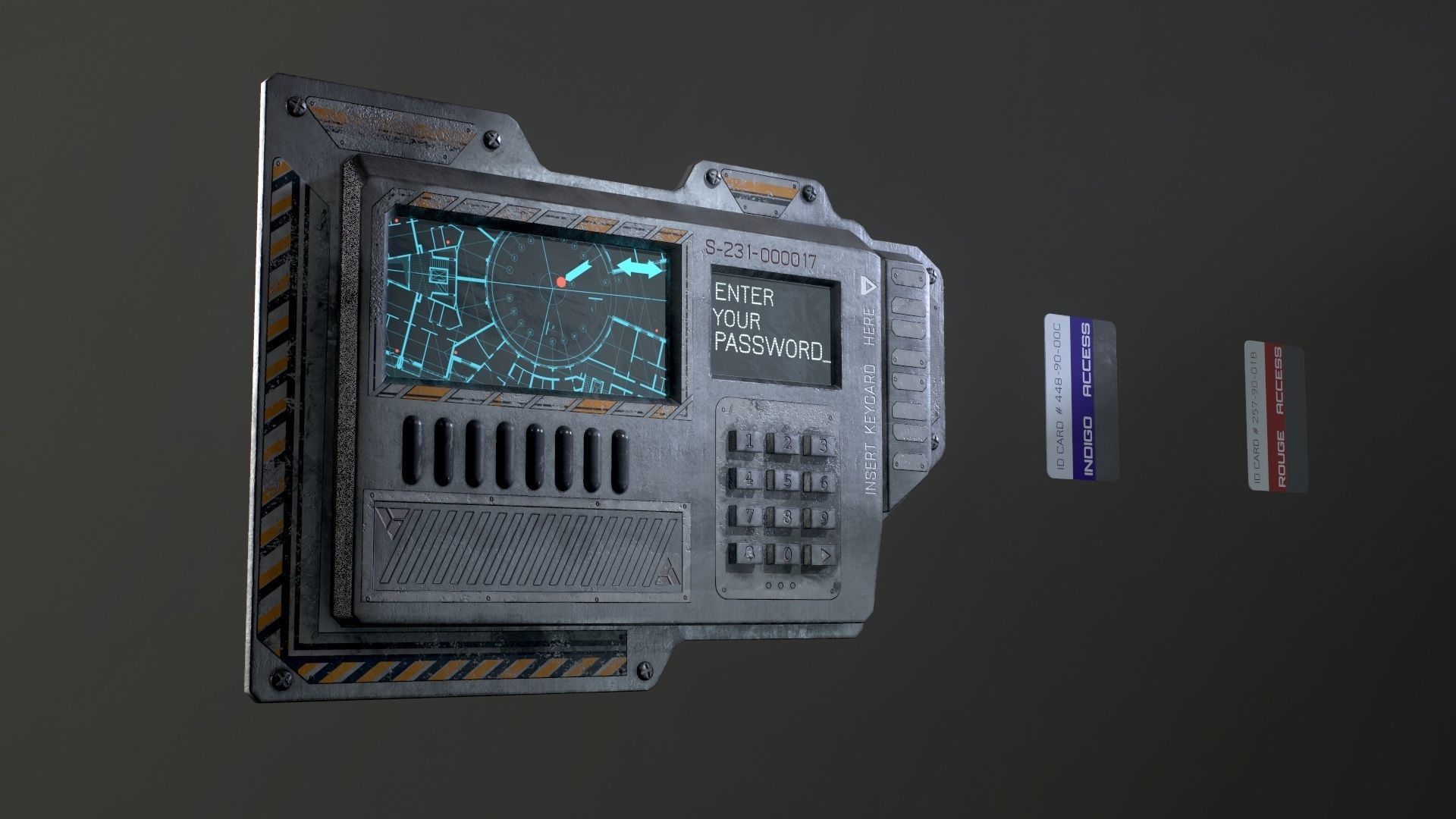 Sci-Fi Door electric lock keypad or Card reader Low-poly 3D model_33