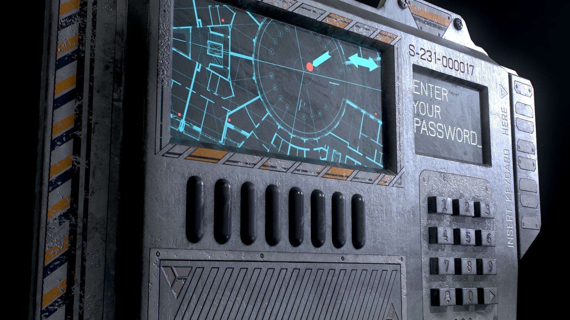 Sci-Fi Door electric lock keypad or Card reader Low-poly 3D model_27